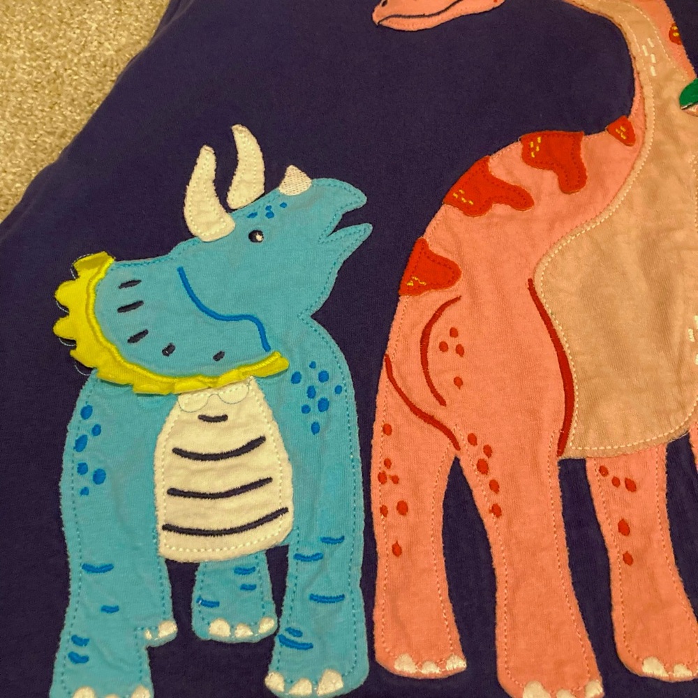 4-5 Mini Boden Appliqué Dinosaur Blue Sleeveless Dress - Picture 4 of 7